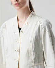 Affinity Pinstripe Collarless Jacket in Off White