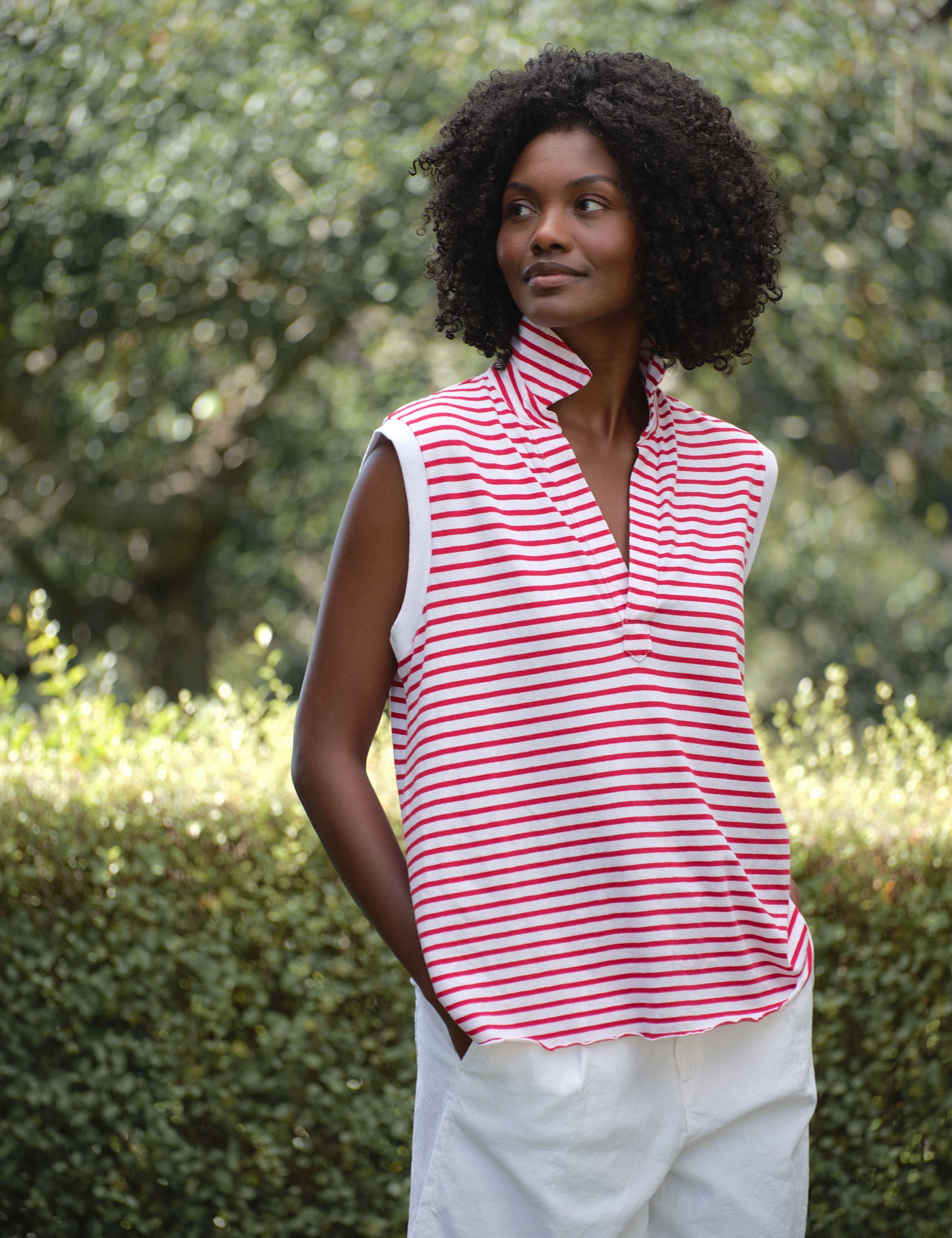 Olivia Popover Henley Tank Sailor Stripe