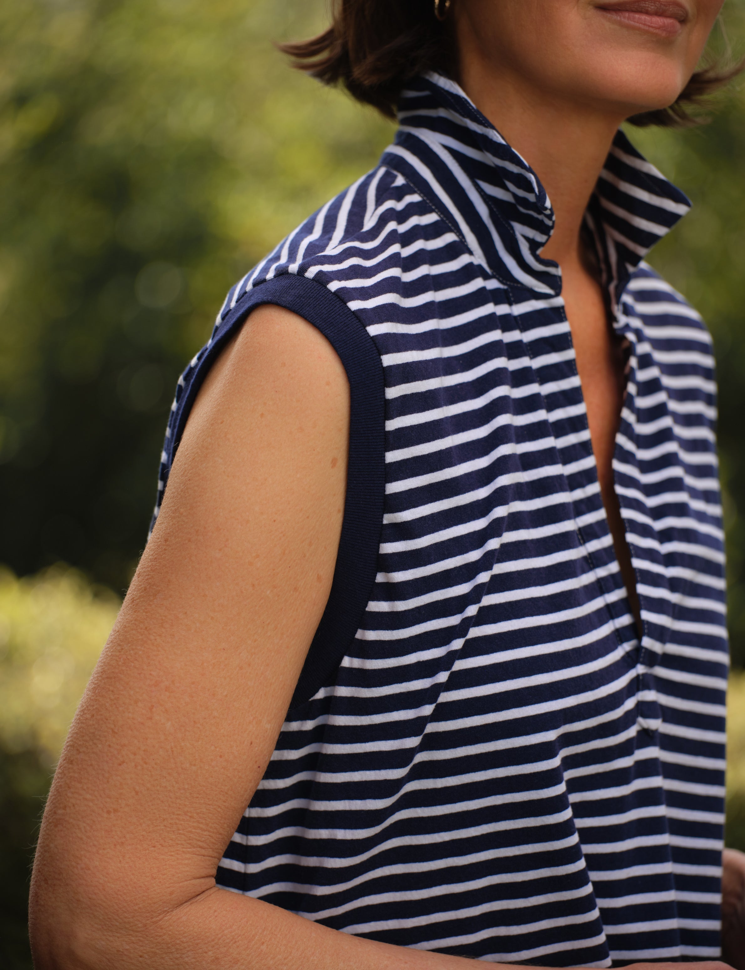 Olivia Popover Henley Tank Yacht Stripe
