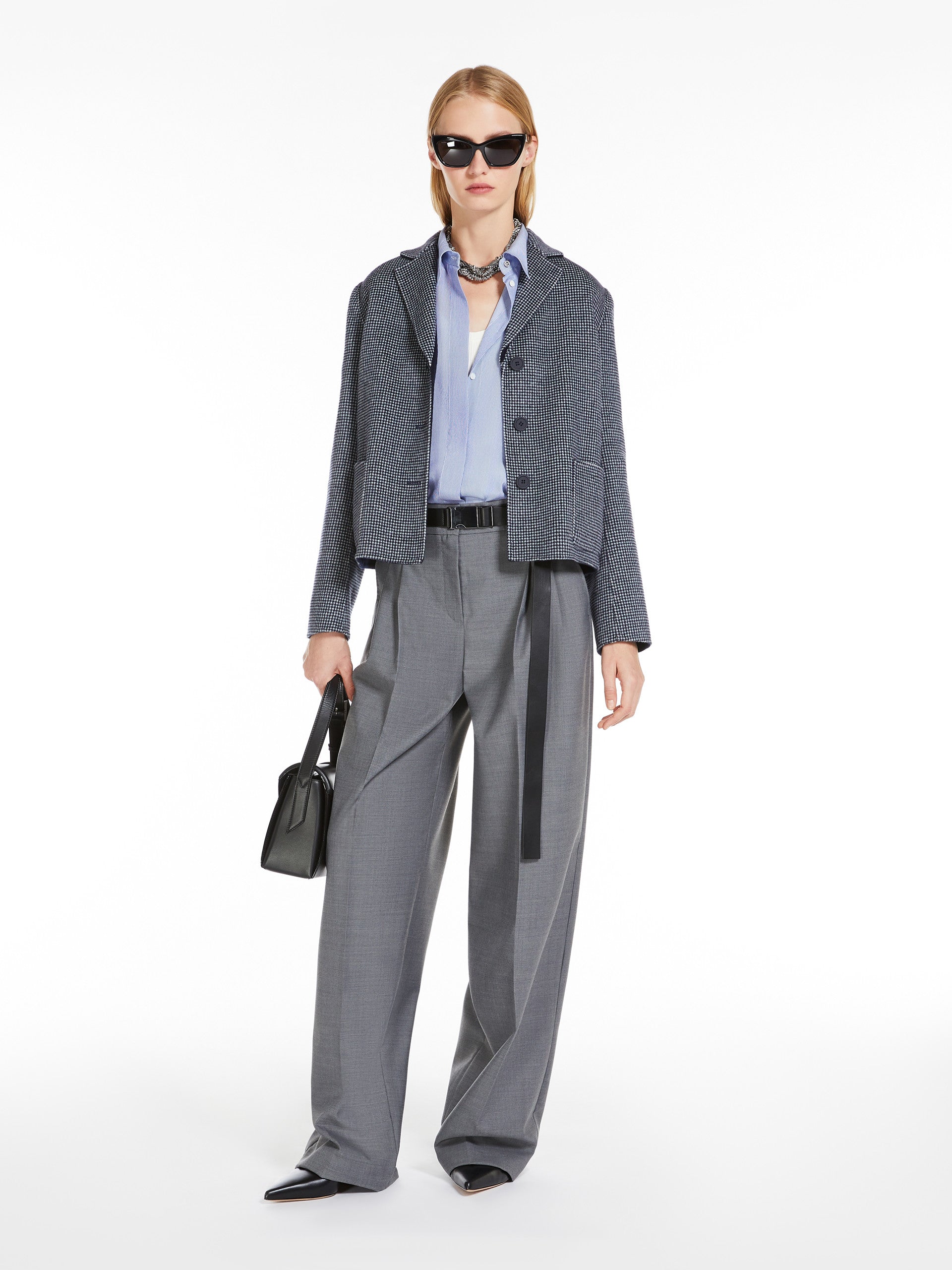 Navy Patterned Wool Patterned Wool Single Breasted Jacket Navy – The LBD Shop