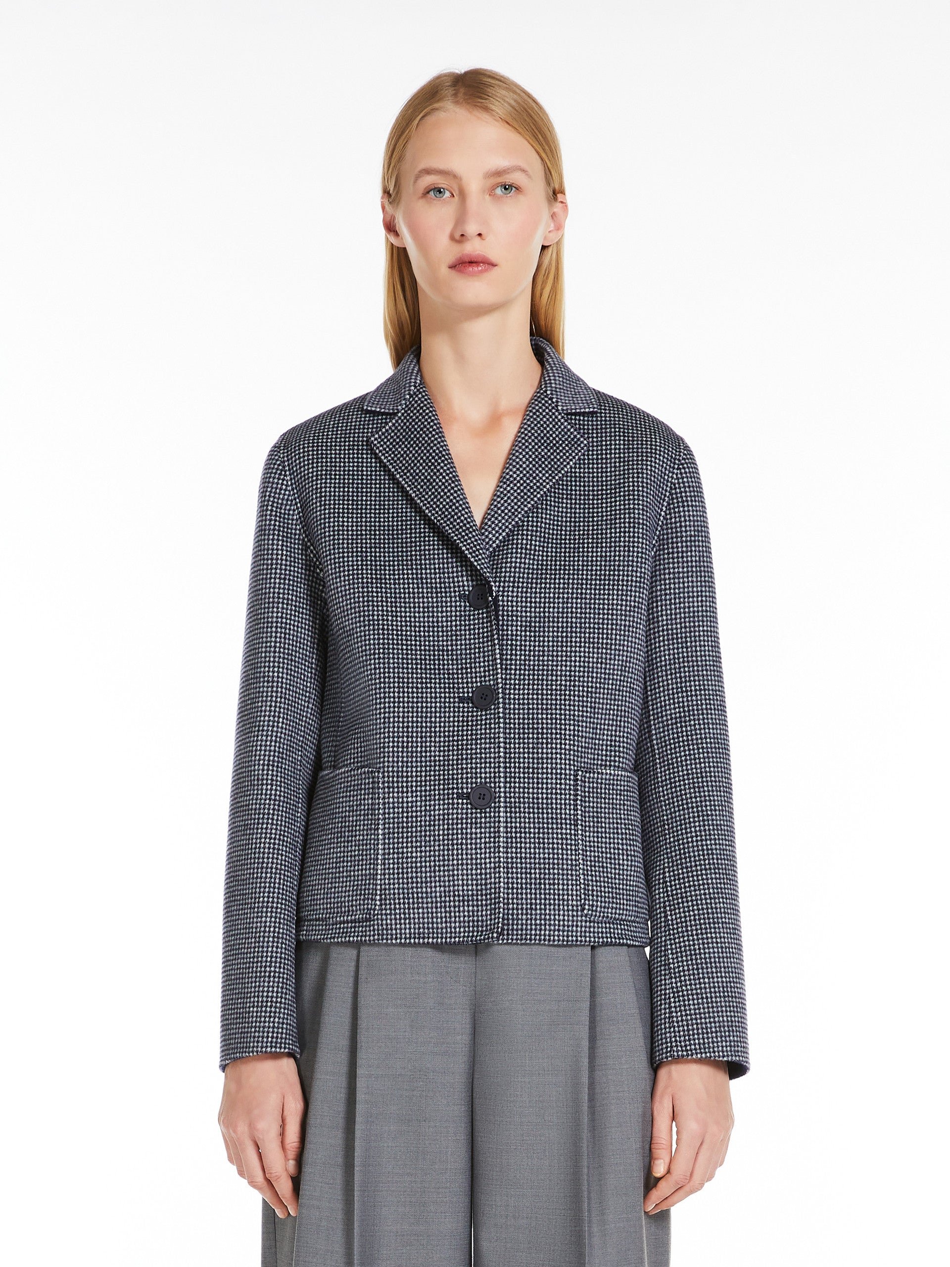 Navy Patterned Wool Patterned Wool Single Breasted Jacket Navy – The LBD Shop