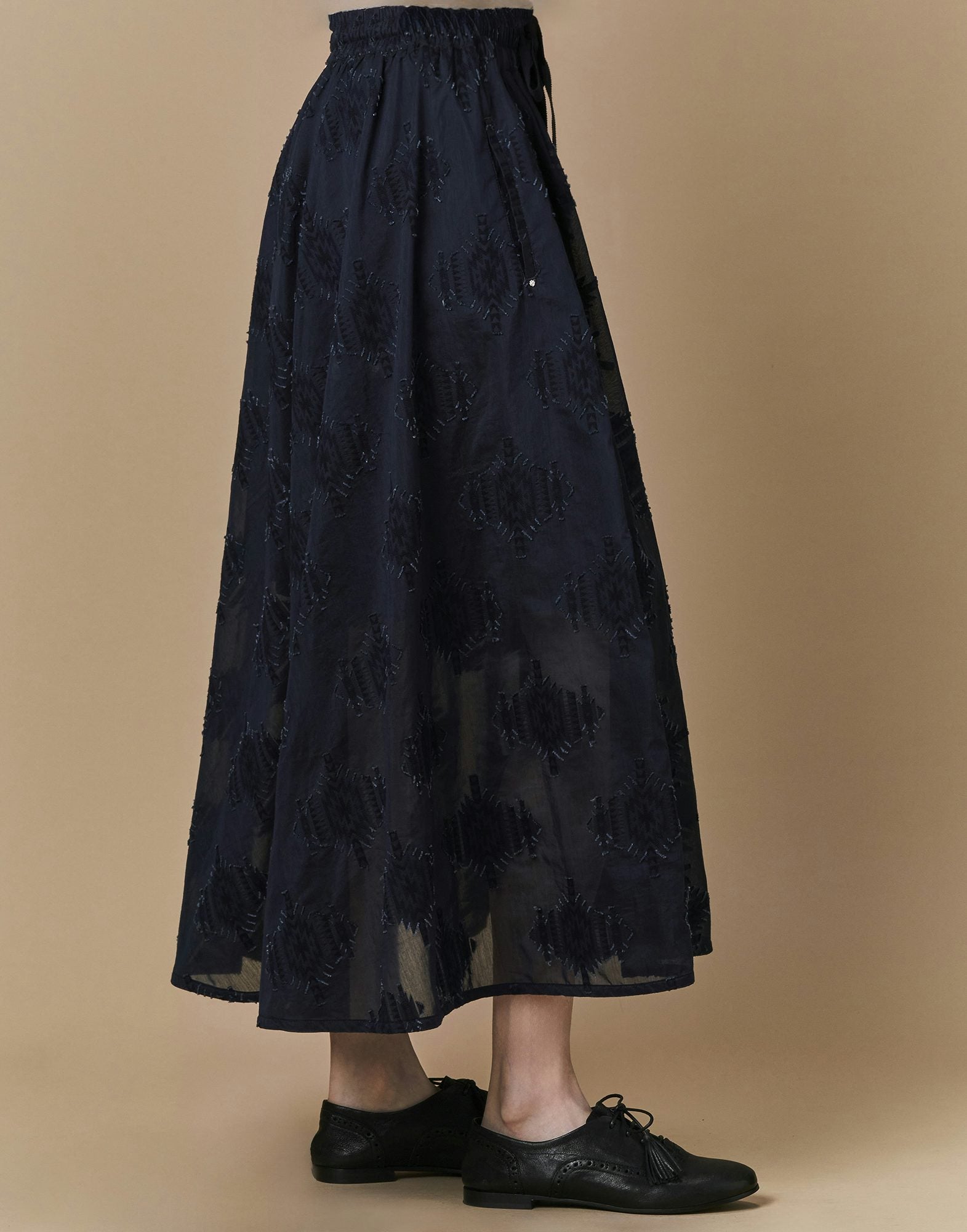 Enhance full longer length skirt in navy fil-coupe