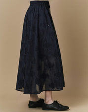 Enhance full longer length skirt in navy fil-coupe