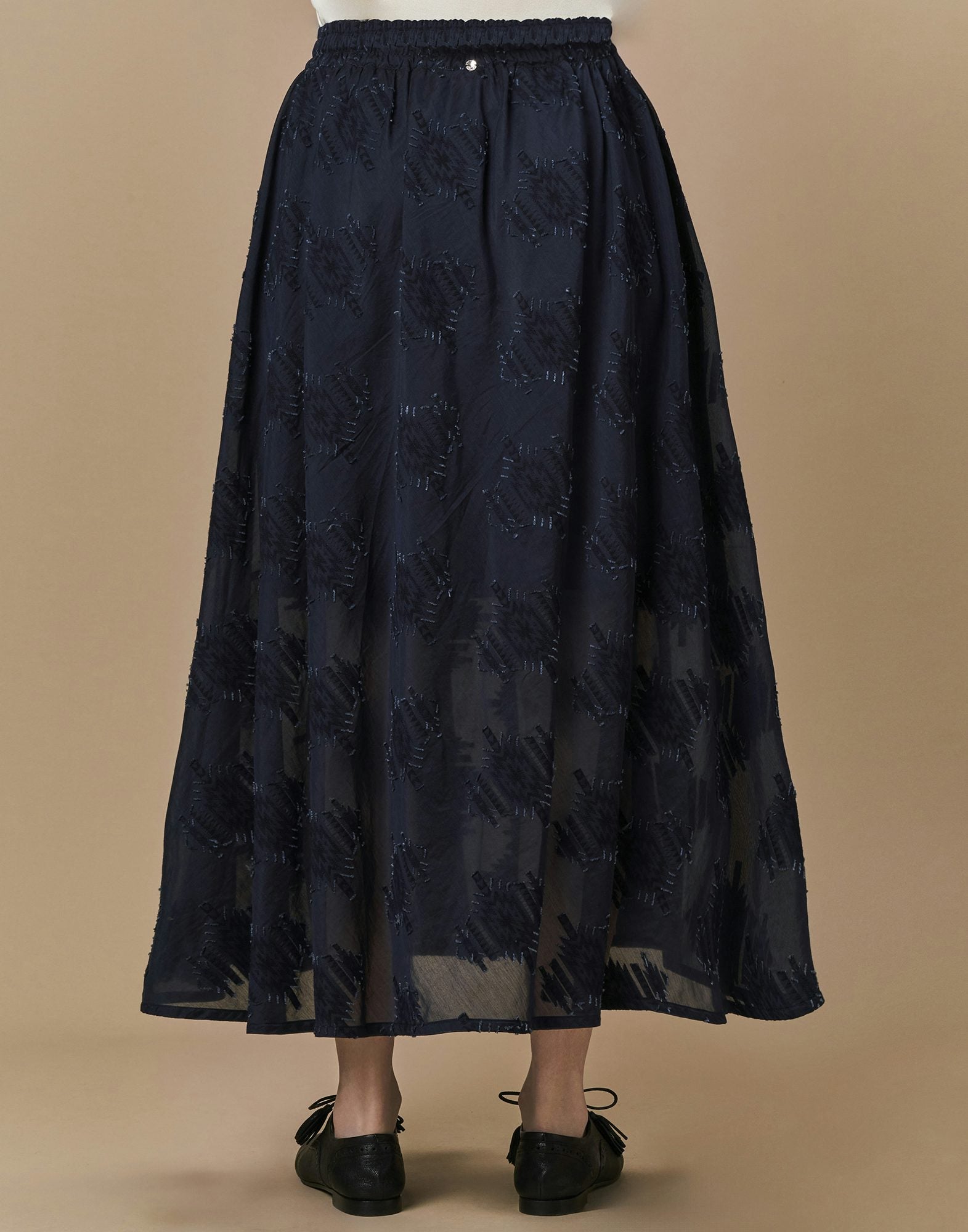 Enhance full longer length skirt in navy fil-coupe