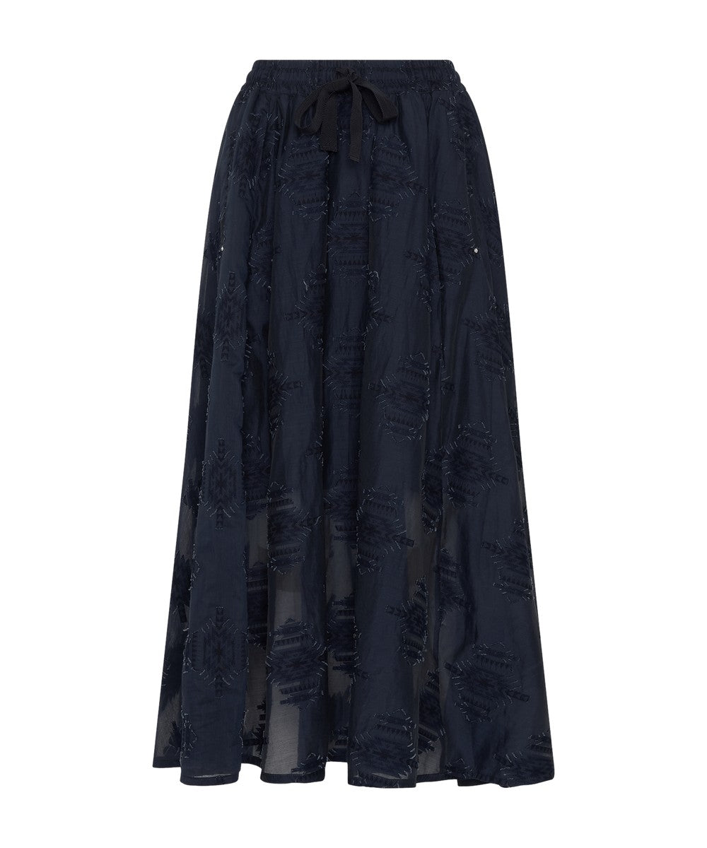 High Everyday Couture Enhance Full Longer Length Skirt in Navy Fil-Coupe