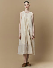 Virtuous ecru cotton tulle dress with lace applique