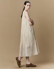 Virtuous ecru cotton tulle dress with lace applique