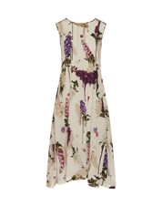 Dappled Light ivory flowing sleeveless dress in floral printed silk