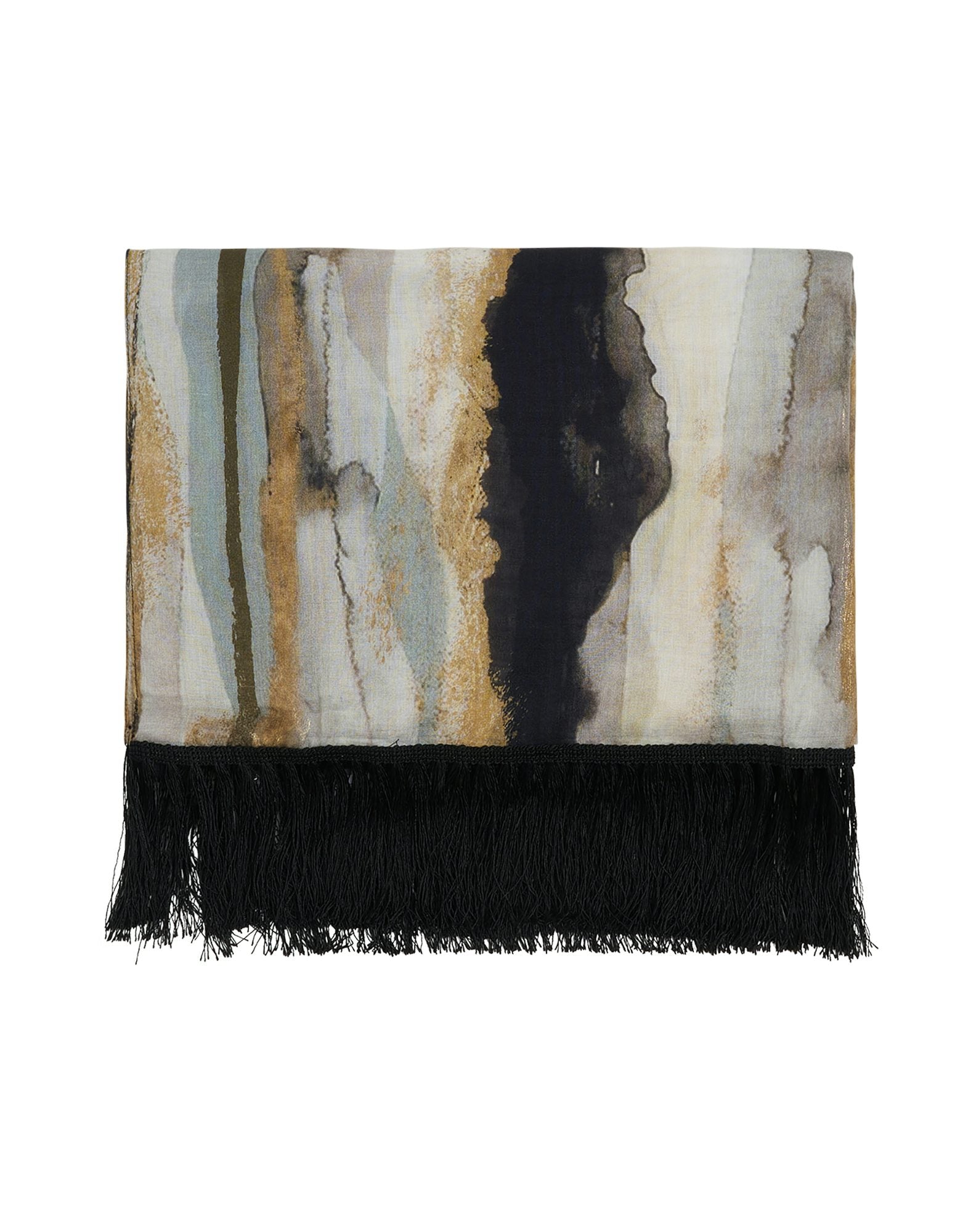 Watercolour stripe long scarf with fringed ends