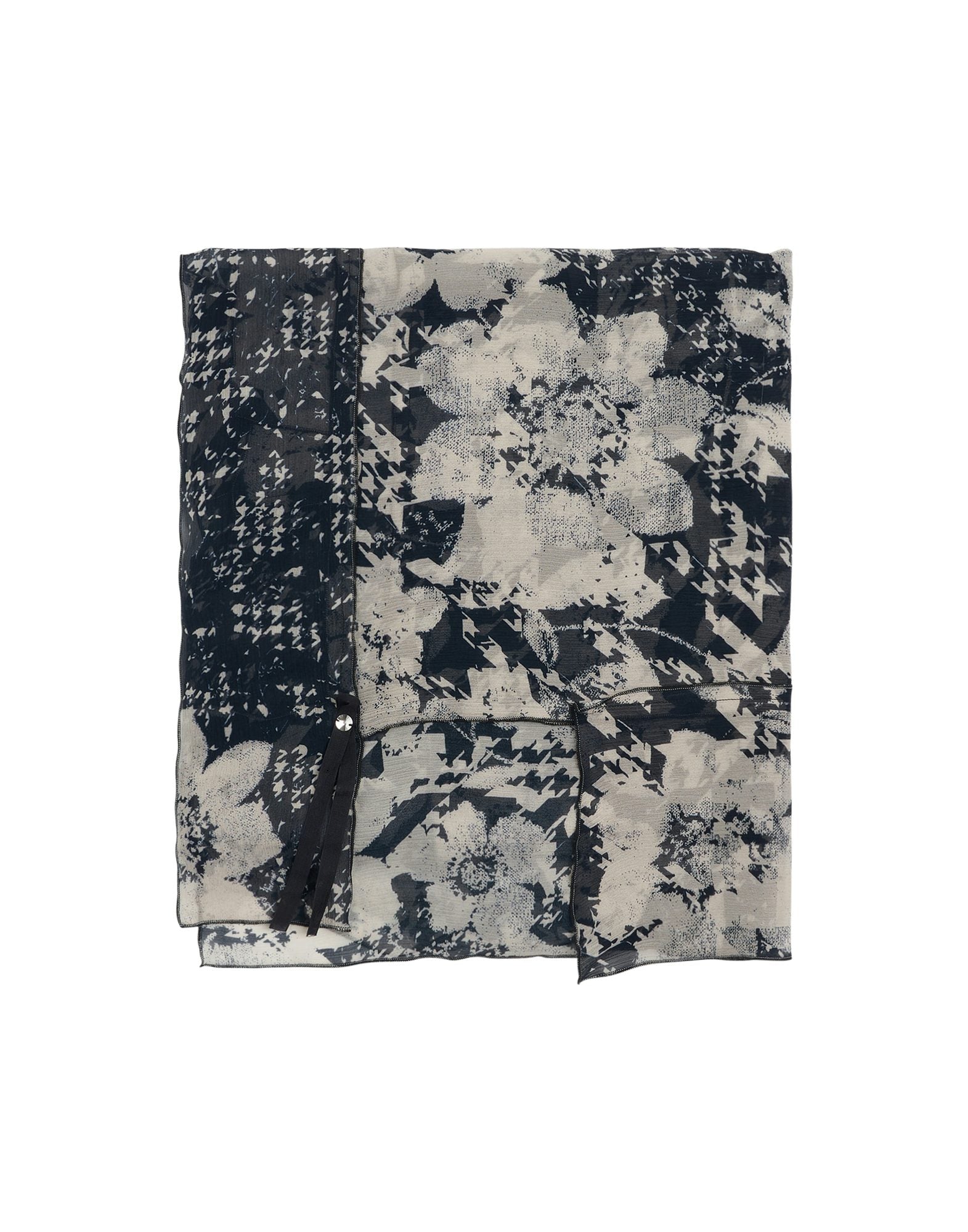 Navy and ivory floral printed silk scarf