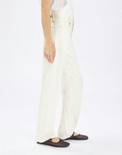 Trice Straight-Leg Pants in White Cotton and Linen