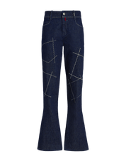 Stardom bootcut jeans in blue denim with geometric embroidery