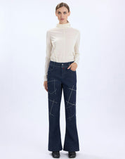 Stardom bootcut jeans in blue denim with geometric embroidery