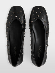 Leather ballerina flats with studs Black