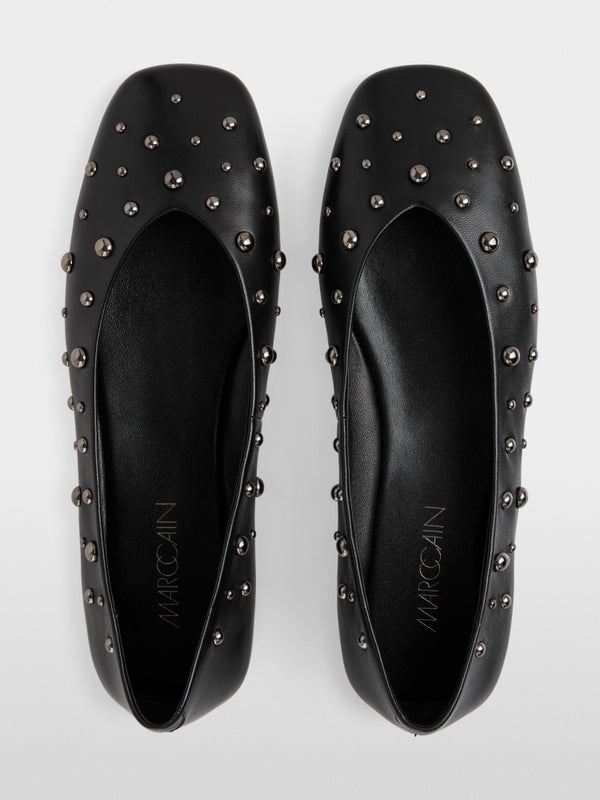 Leather ballerina flats with studs Black