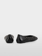 Leather ballerina flats with studs Black