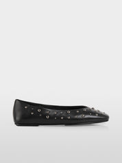 Leather ballerina flats with studs Black