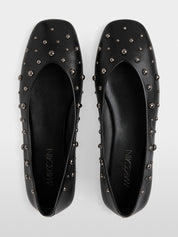 Leather ballerina flats with studs Black