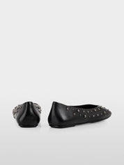 Leather ballerina flats with studs Black