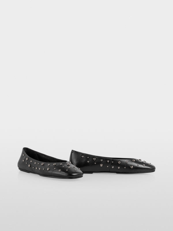 Leather ballerina flats with studs Black
