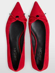 Suede Bow Ballet Flat Red