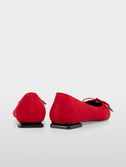 Suede Bow Ballet Flat Red
