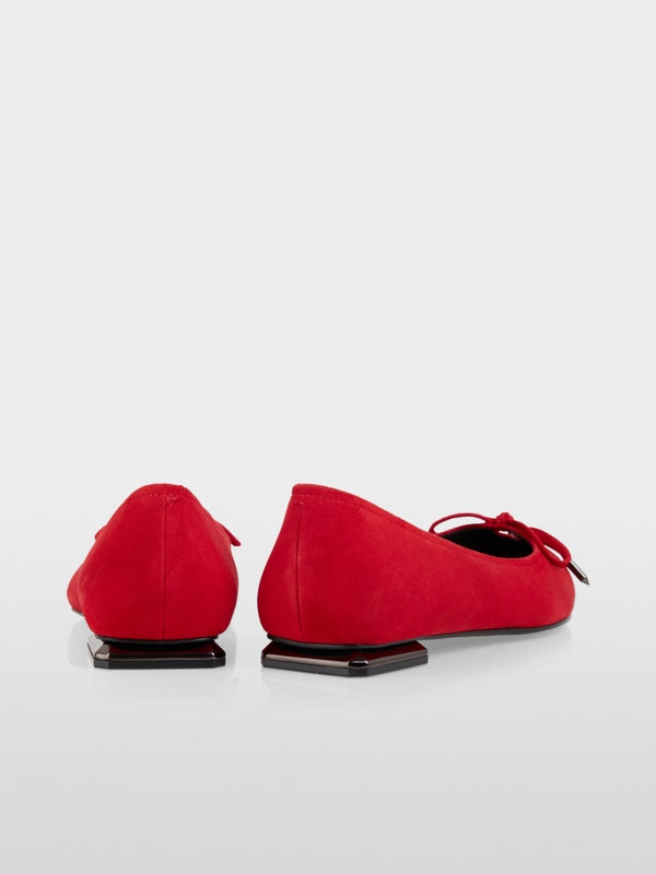Suede Bow Ballet Flat Red