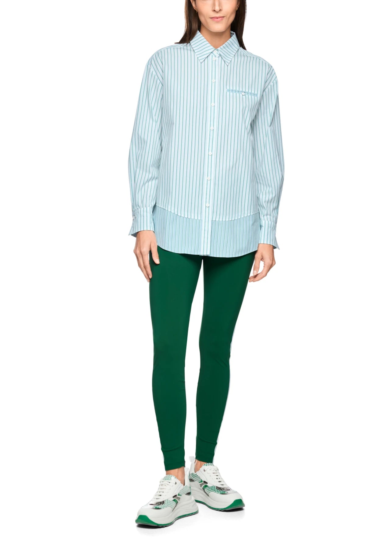 Bright Emerald Striped Cotton Shirt Blouse