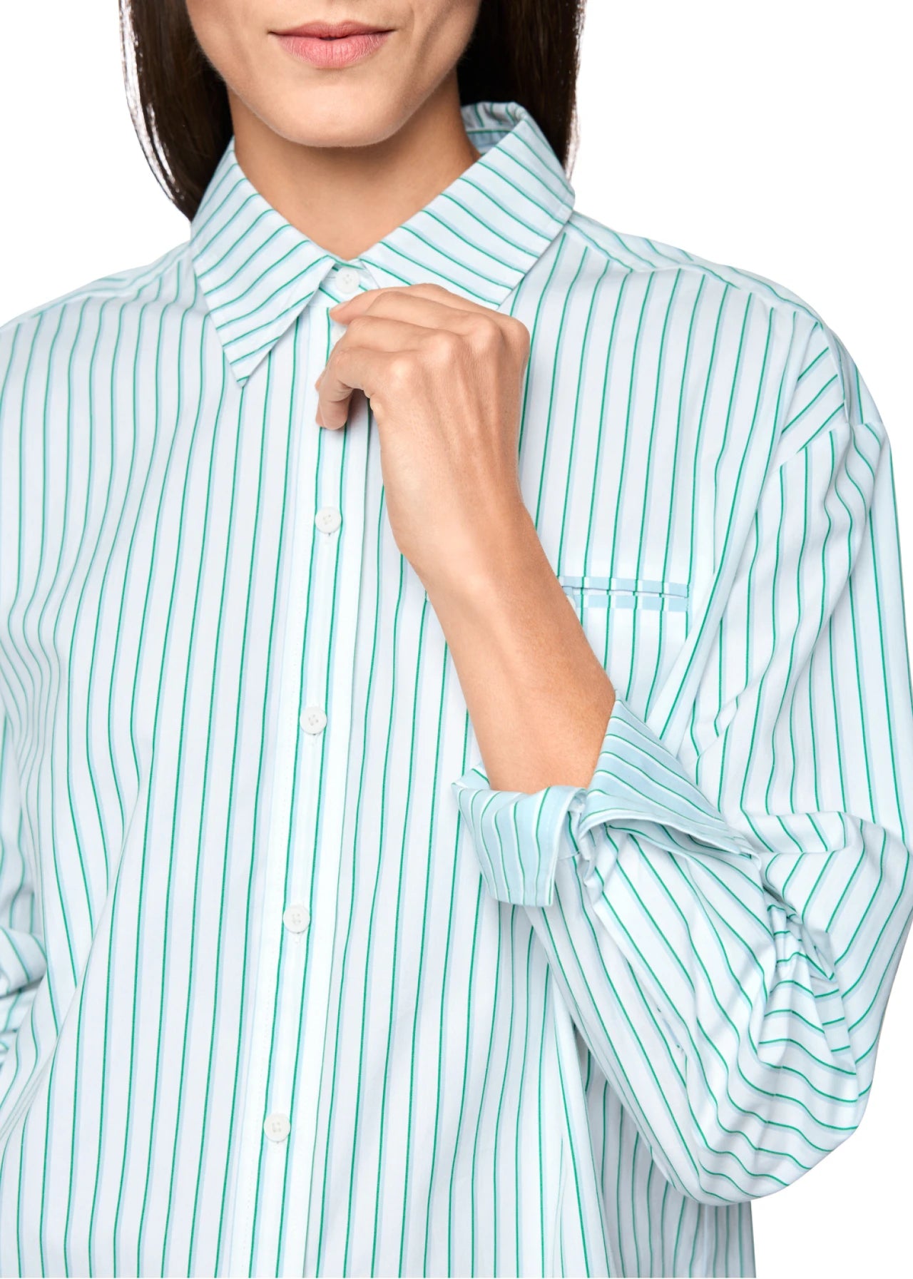 Bright Emerald Striped Cotton Shirt Blouse
