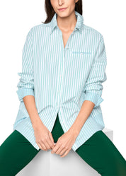 Bright Emerald Striped Cotton Shirt Blouse