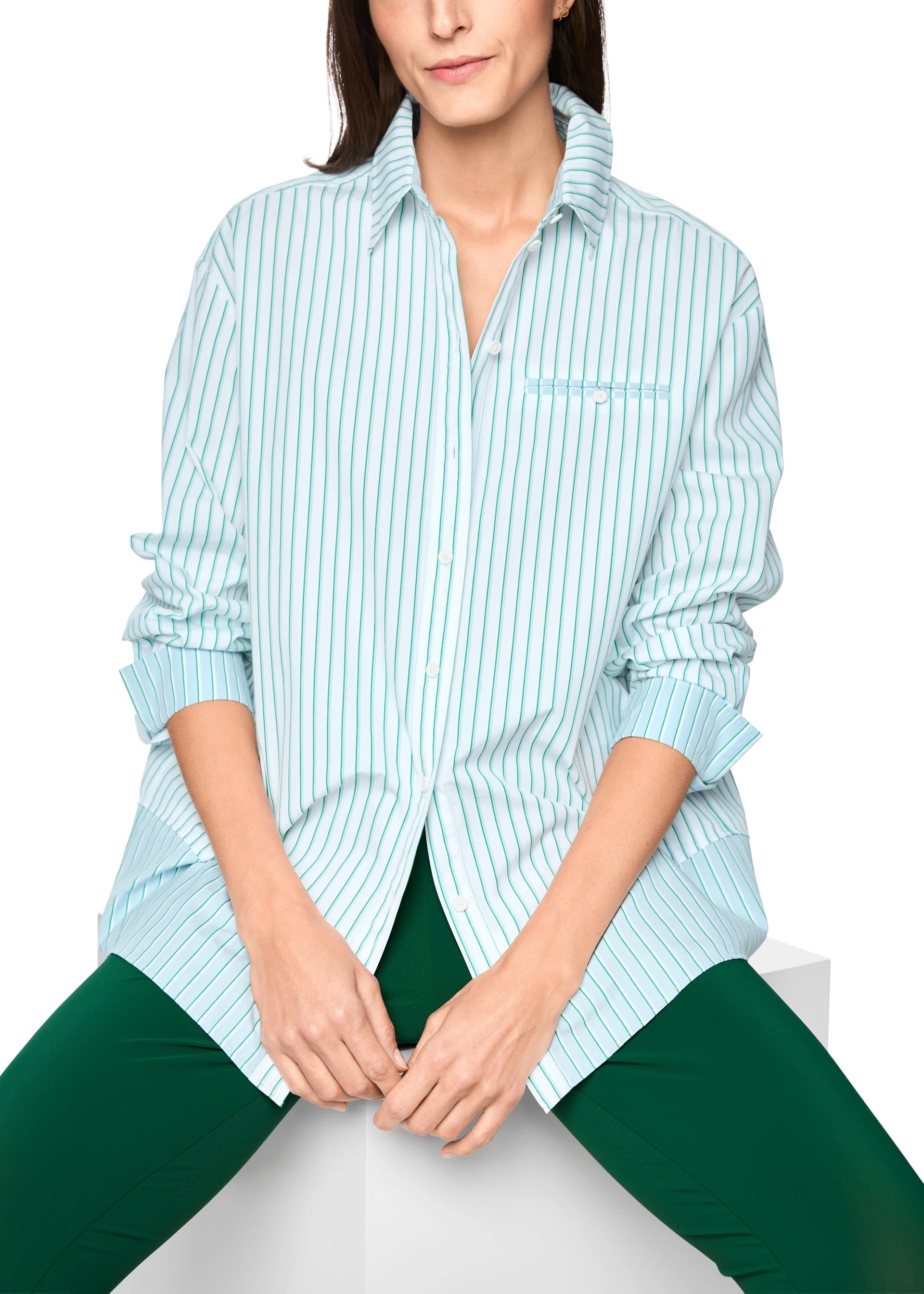 Bright Emerald Striped Cotton Shirt Blouse