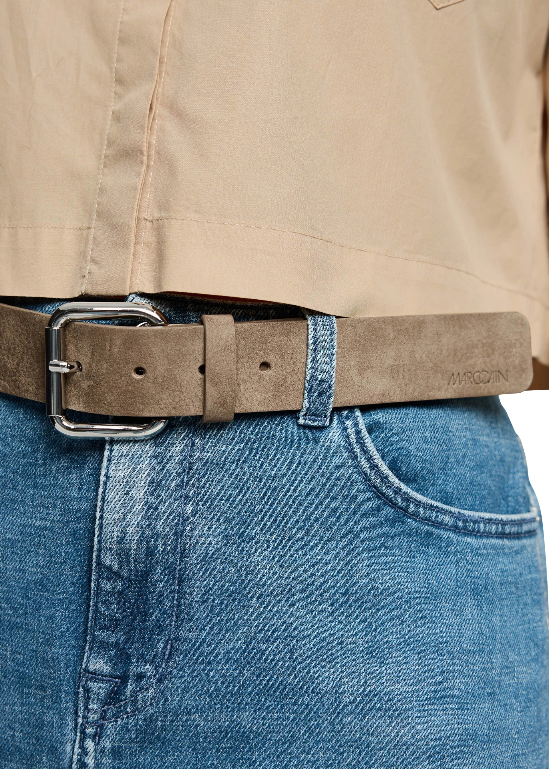 Light Stone Nubuck Leather Belt