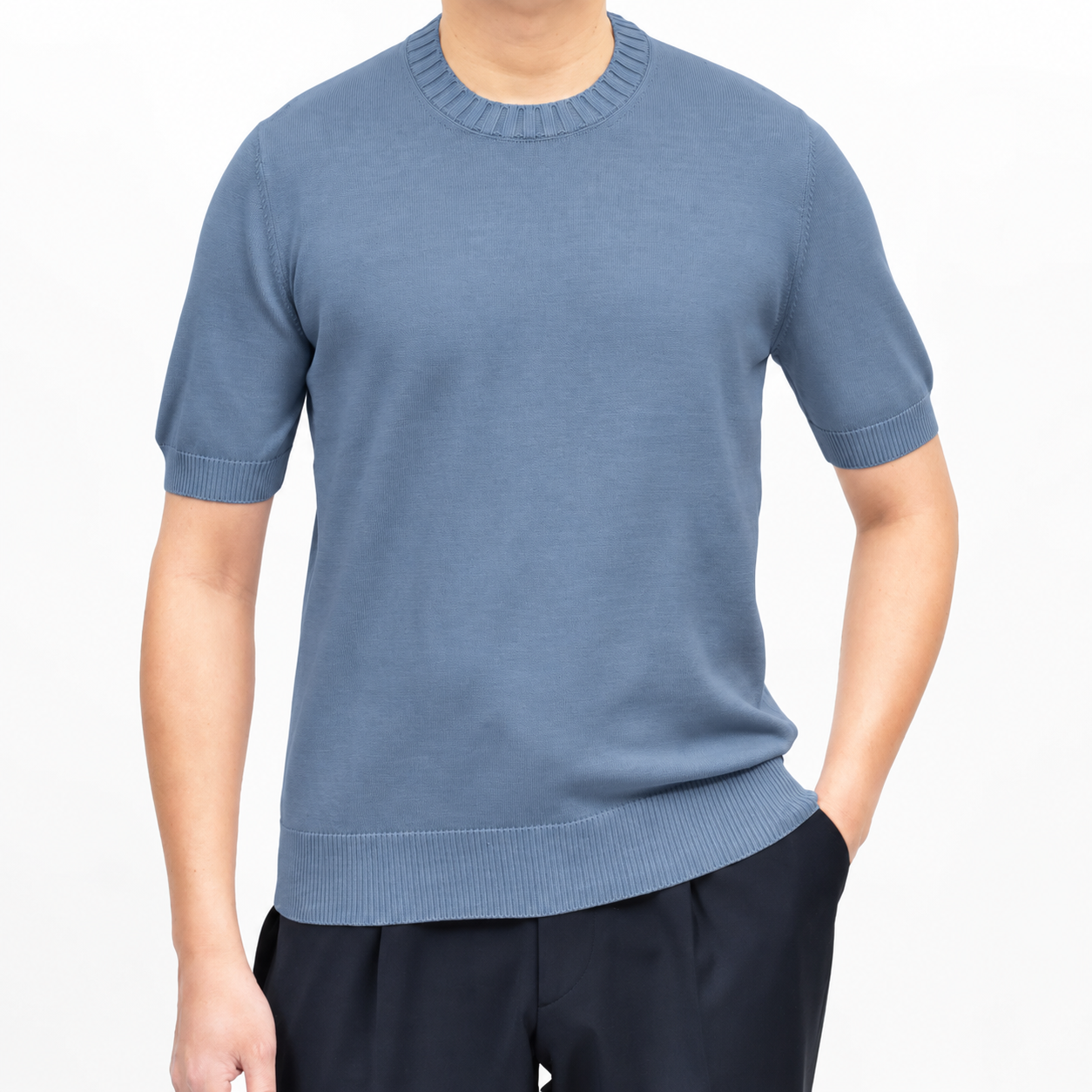 Short-Sleeve Knitted Sweater Blue-Grey