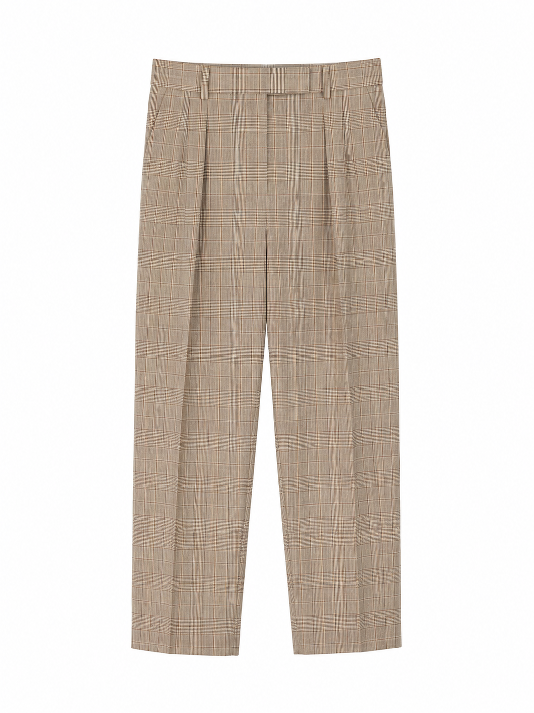 Guelfi Pleated Cropped Plaid Pants in Camel