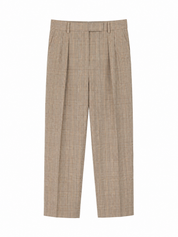 Guelfi Pleated Cropped Plaid Pants in Camel