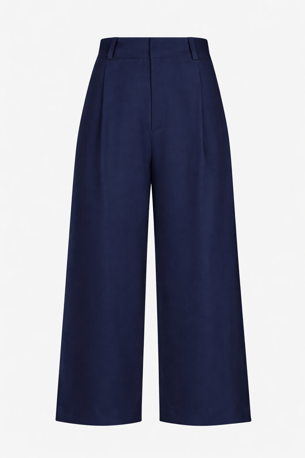 Linen Cropped Pleated Trouser Navy
