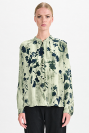 Mandarin Collar Print Blouse