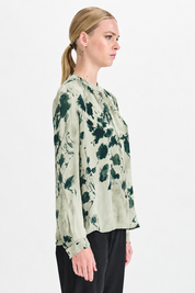 Mandarin Collar Print Blouse