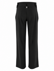 Eye Black Straight-Leg Pants with Double Waistband