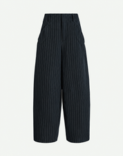 Limbo Navy Blue Wide-Leg Cropped Pants in Stretch Pinstripe