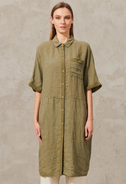 Linen Short Sleeve Dress Green