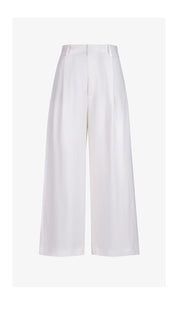 Linen Cropped Pleated Trouser White