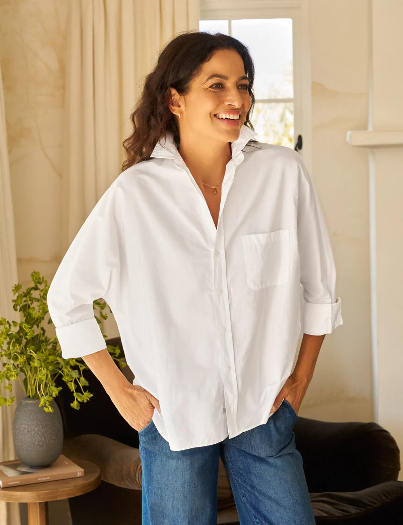 Oona Continuous Sleeve Button-Up Shirt White