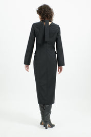 Ra dress with wrapped stand-up collar