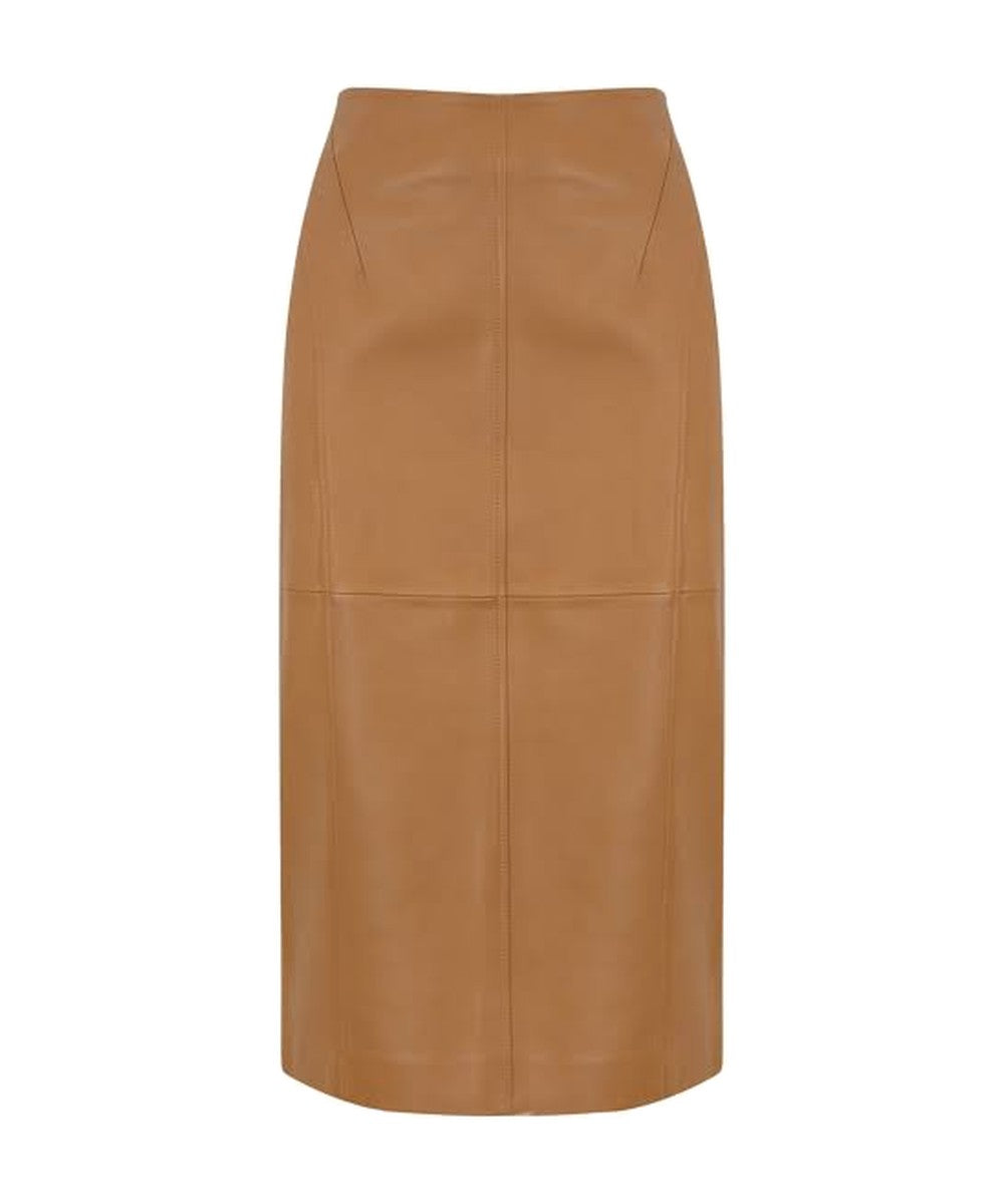Studio Max Mara Cloro Leather Skirt Camel