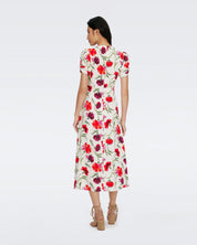 Clark Dress in Huge Dianthus Red