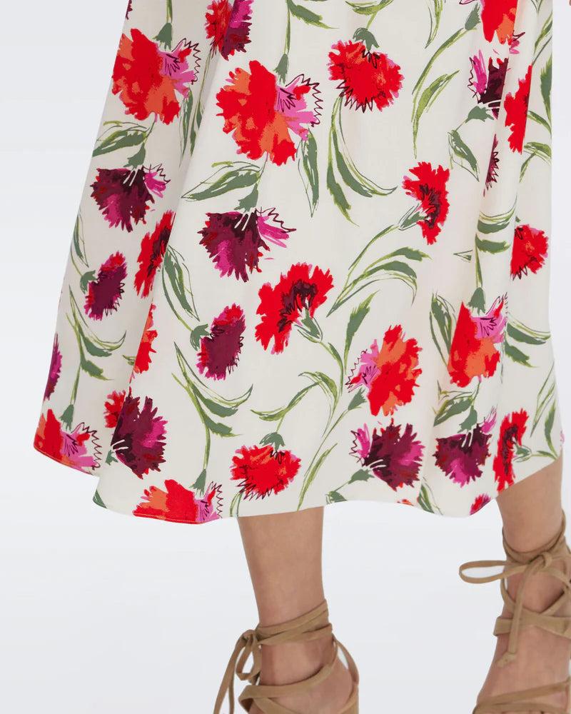 Clark Dress in Huge Dianthus Red