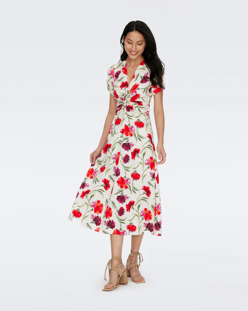 Clark Dress in Huge Dianthus Red