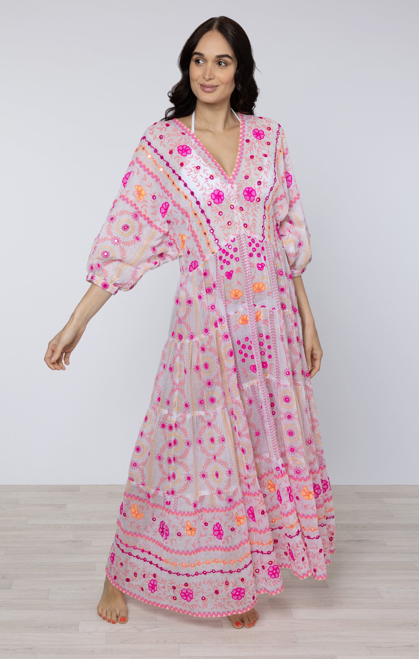 Mexican Print V Neck Maxi Dress