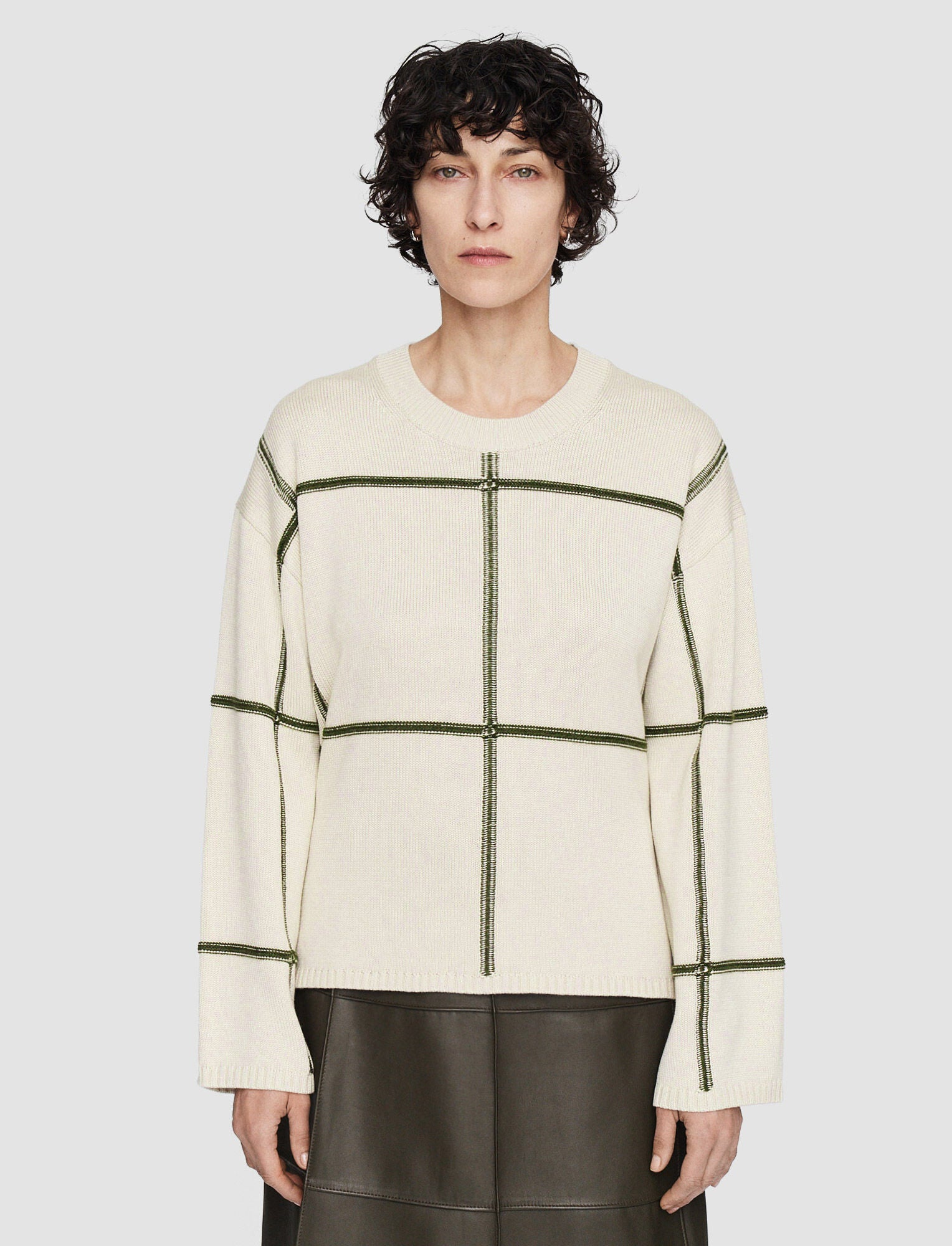 Grid Cotton Silk Crew Neck Jumper